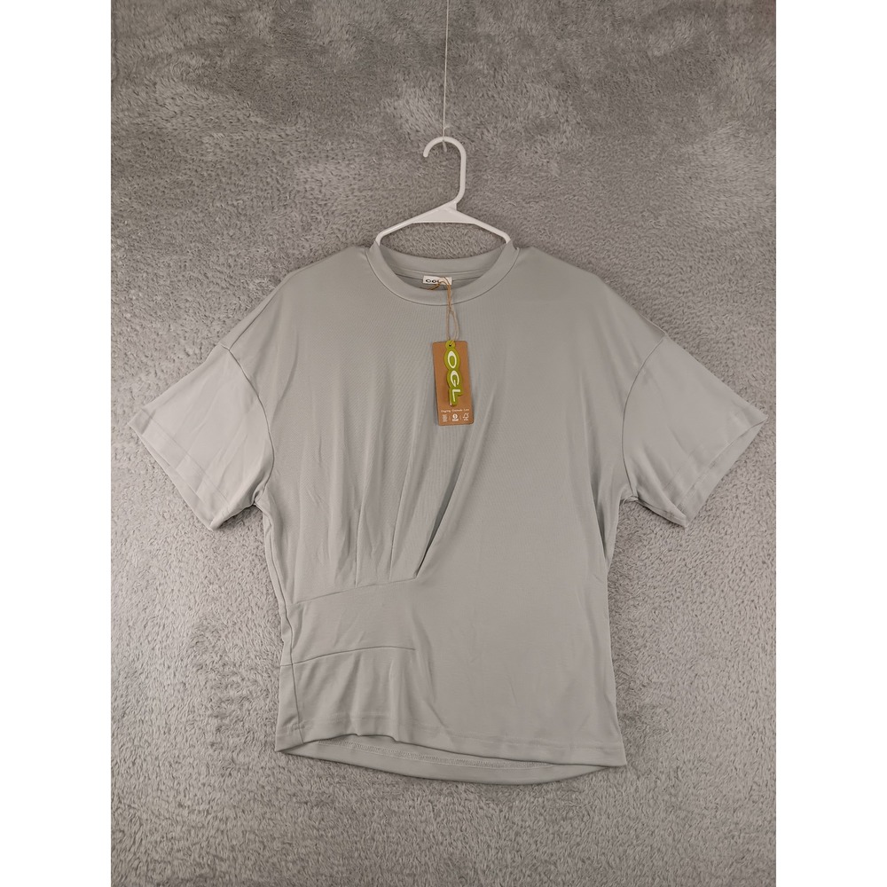 OGL Sandwashed Crewneck Tucked Tee Women L Gray NWT Modal Stretch Short Sleeve